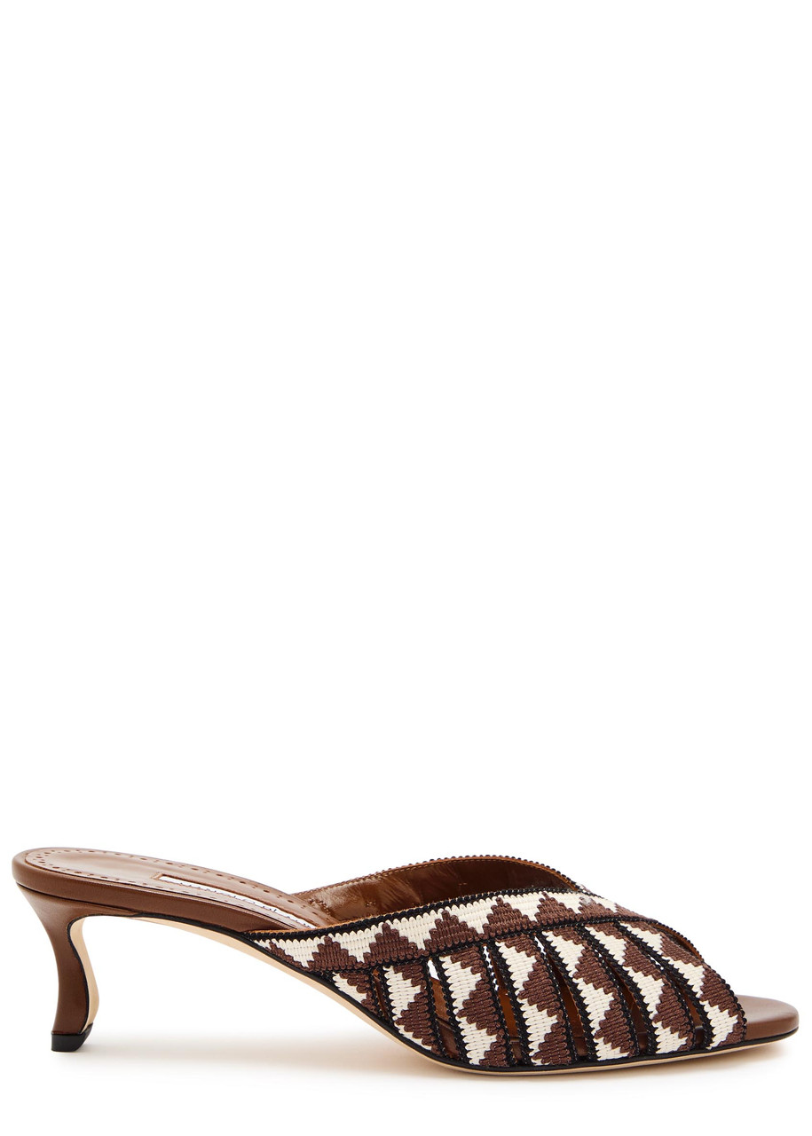 Manolo Blahnik Trofesamu 50 Cross-over Wool and Leather Sandals – Brown Other – 38 (IT38/ UK5)
