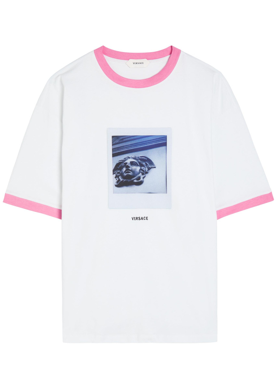 Versace Logo-embroidered Printed Cotton T-shirt – White – 40 (UK8 / S)