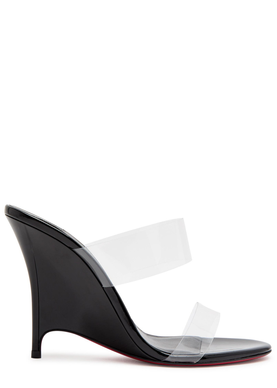 Christian Louboutin Solo Zee 100 Patent Leather Wedge Mules – Black – 38 (IT38/ UK5)
