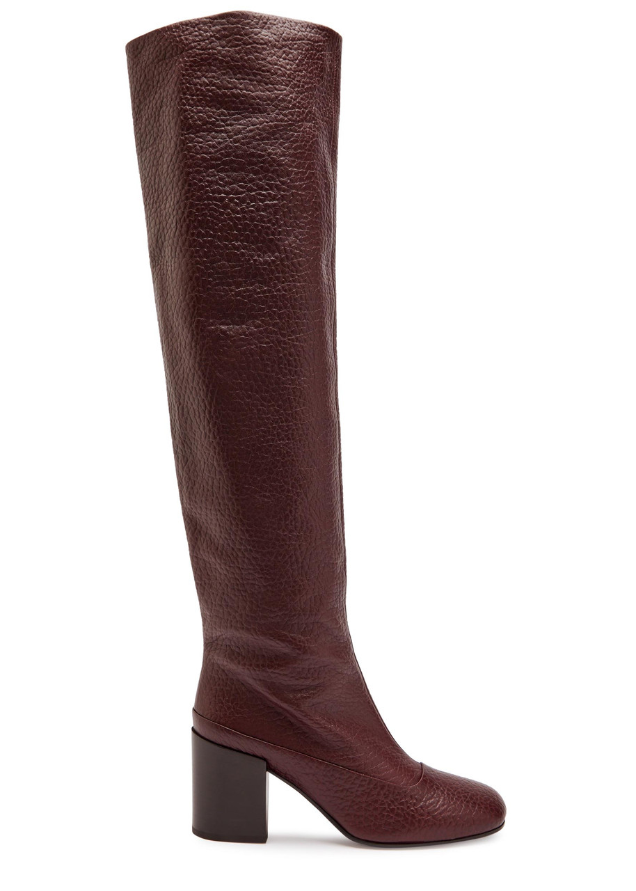 Dries Van Noten 75 Grained Leather Over-the-knee Boots – Burgundy – 39 (IT39 / UK5)