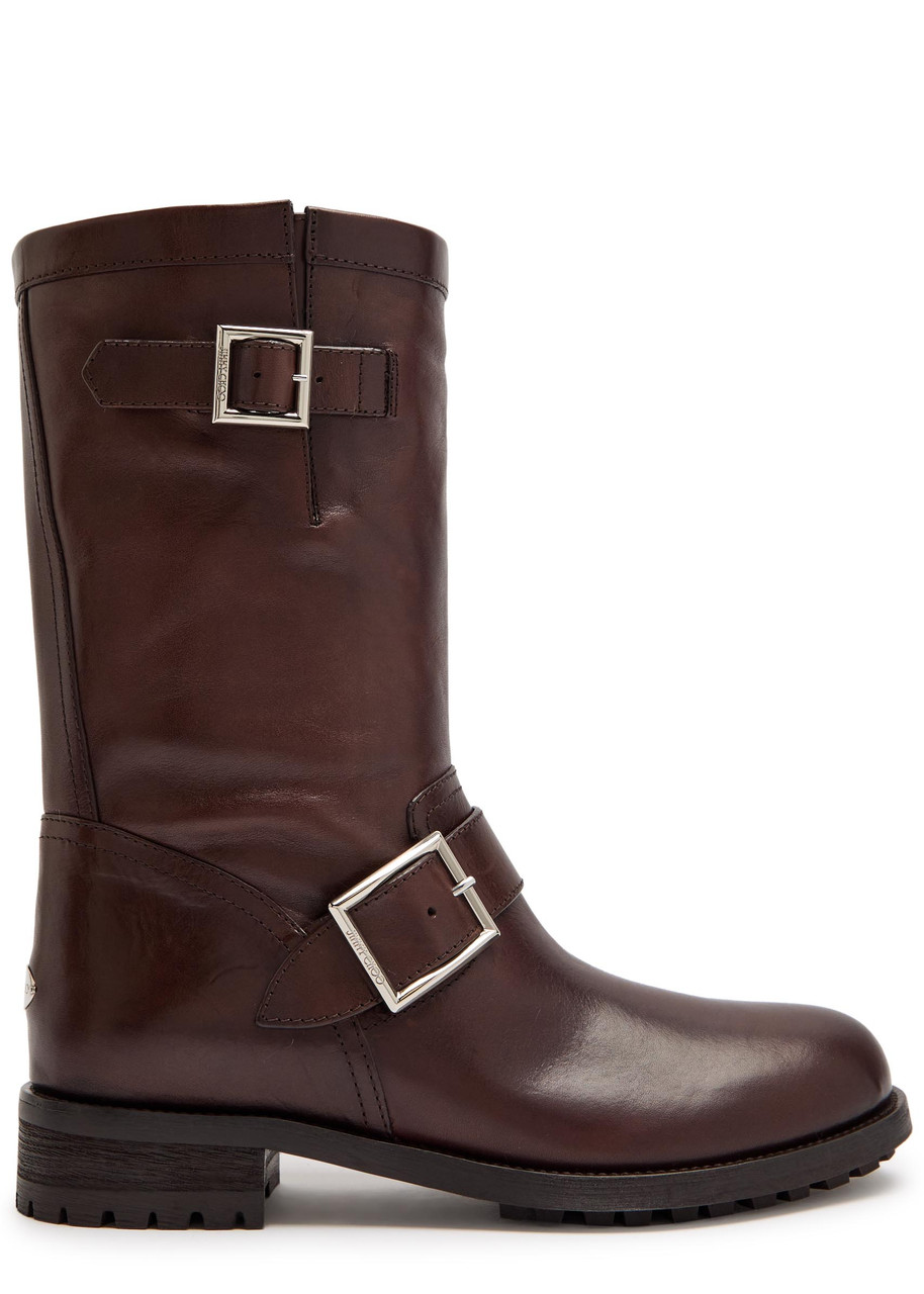 Jimmy Choo Biker Leather Mid-calf Boots – Brown – 38 (IT38/ UK5)