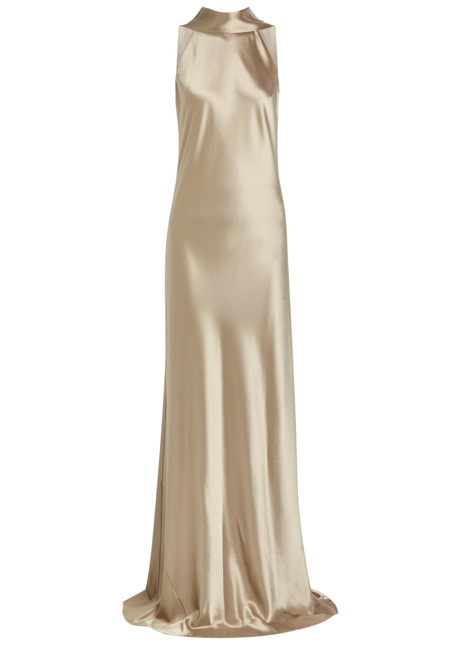 Galvan Sienna Scarf-neck Satin Gown - Beige - 36 (UK8 / S)