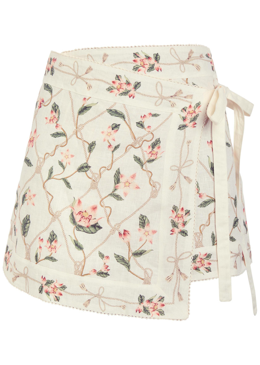Agua BY Agua Bendita Luna Floral-print Linen Mini Wrap Skirt - Multicoloured - M/L (UK14 / L)