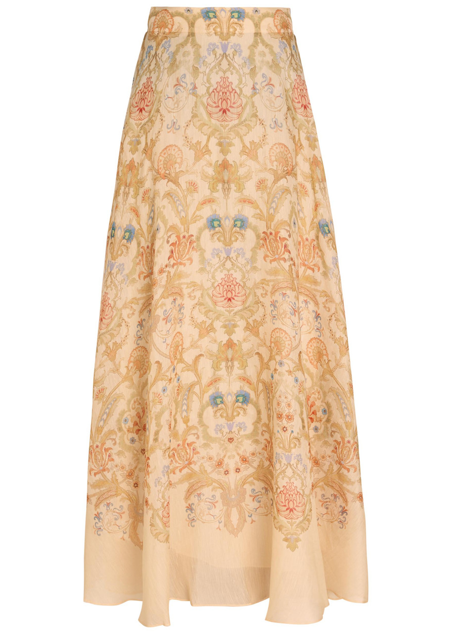 Zimmermann Valiant Printed Linen And Silk-blend Maxi Skirt In Multicoloured
