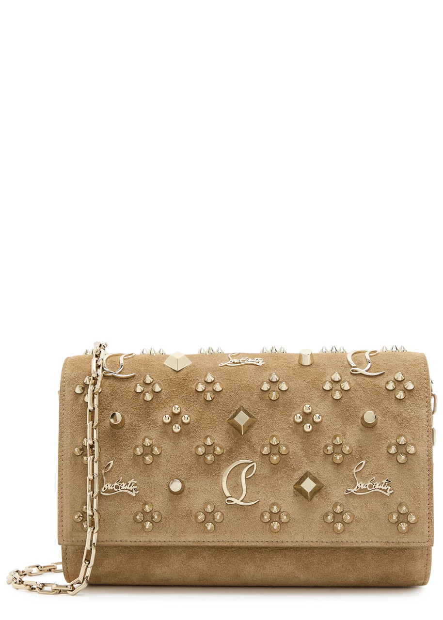 Christian Louboutin Paloma Embellished Suede Clutch – Beige – One Size