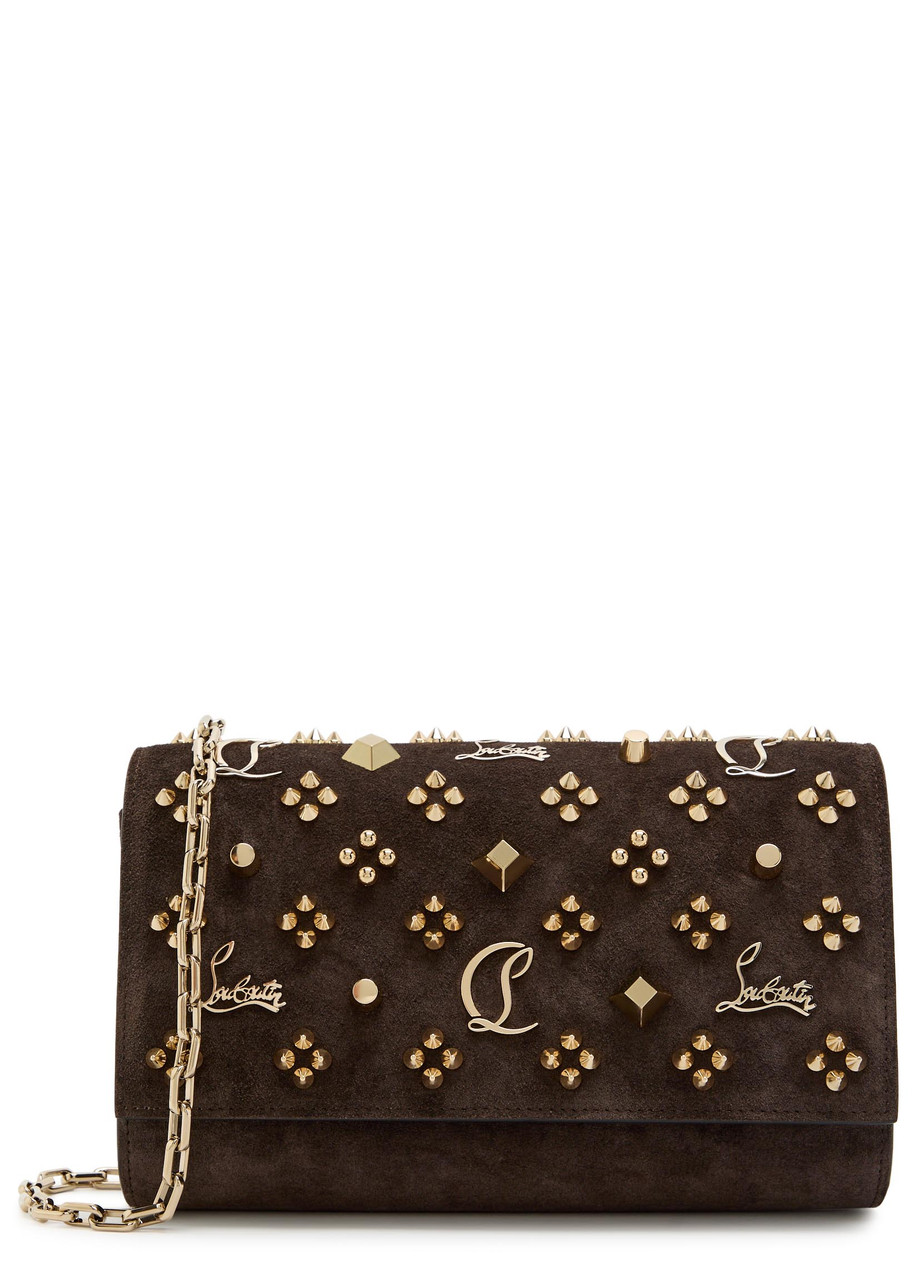 Christian Louboutin Paloma Embellished Suede Clutch – Brown – One Size