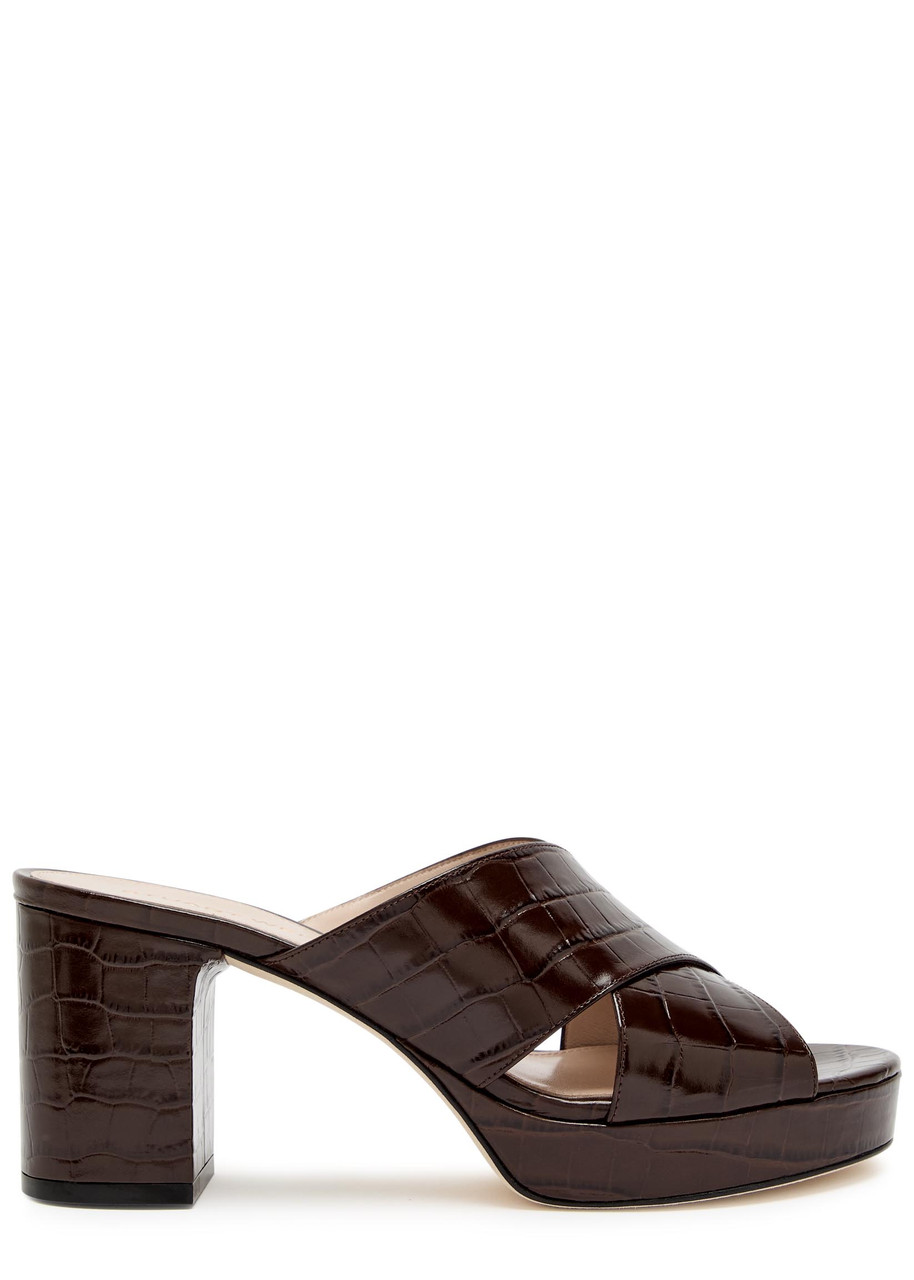 Stuart Weitzman Dayna 80 Crocodile-effect Leather Platform Sandals – Brown – 36 (IT36/ UK3)