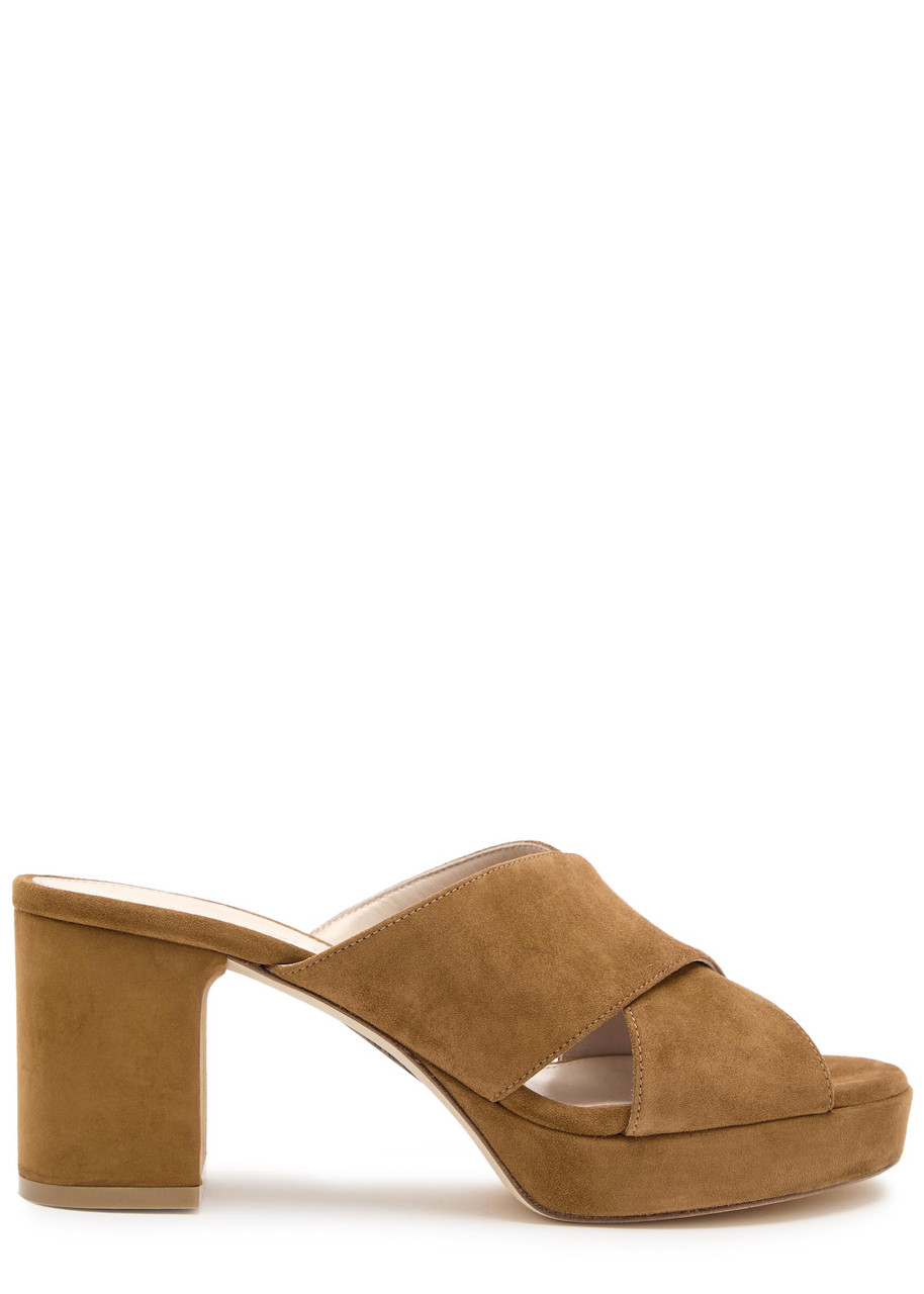 Stuart Weitzman Dayna 80 Suede Platform Sandals – Tan – 37 (IT37/ UK4)