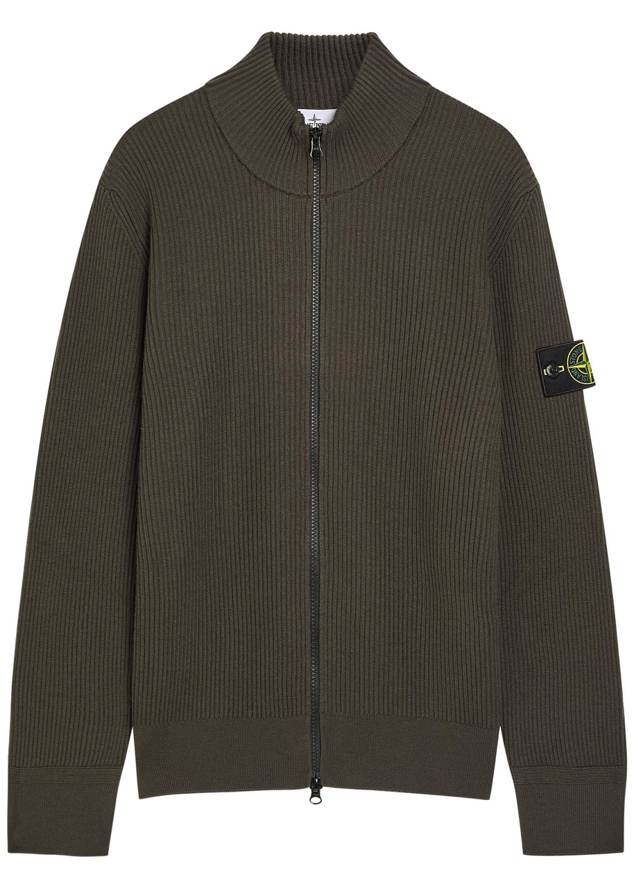 Stone Island Ribbed Wool Cardigan – Grey Anthracite – XL