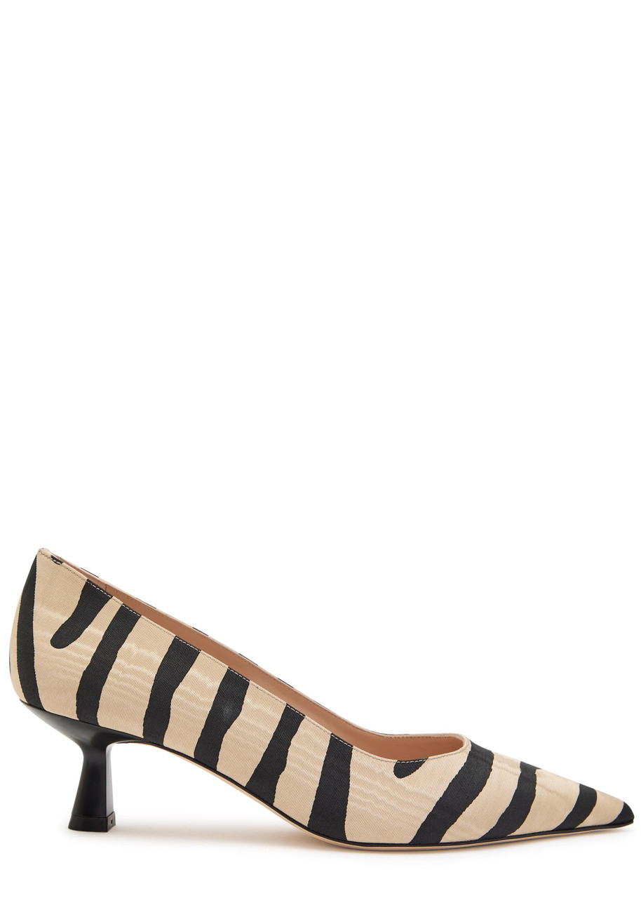Stuart Weitzman Stuart Sculpt 50 Striped Grosgrain Pumps – Cream