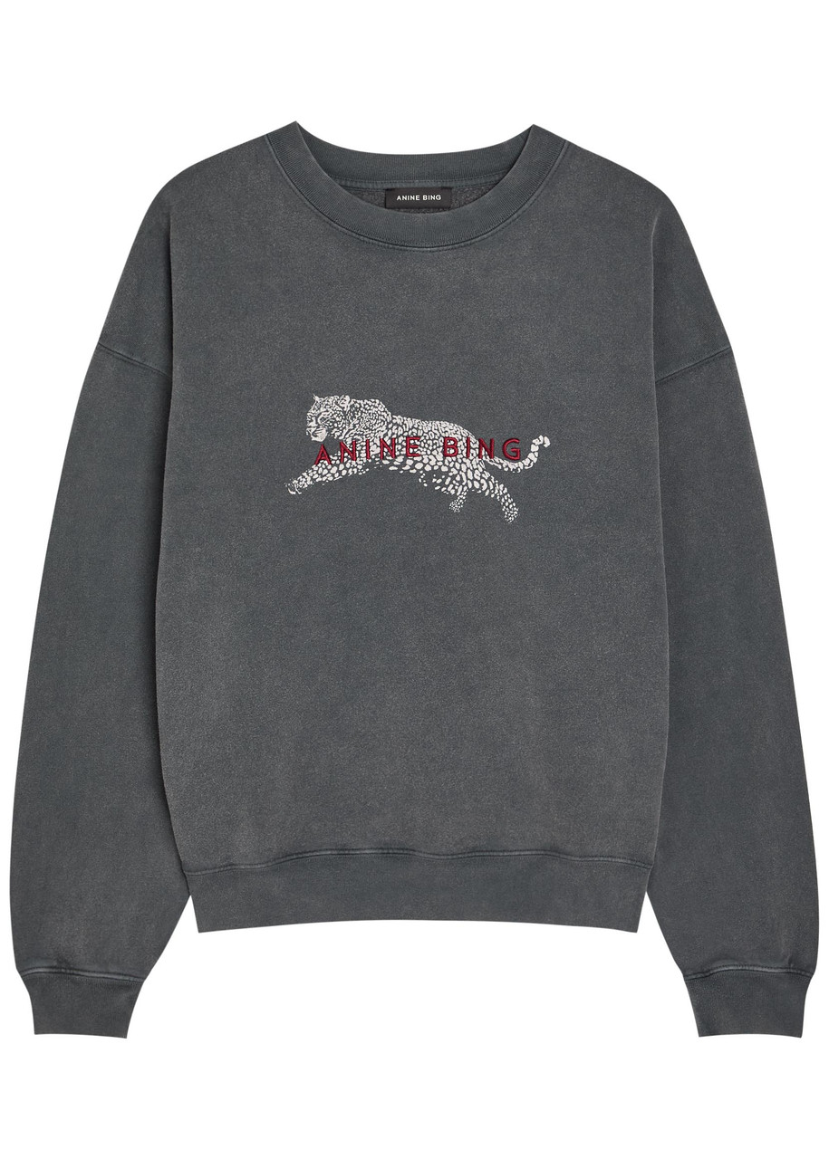 Anine Bing Spencer Leopard Cotton Sweatshirt – Black – XL (UK16 / XL)