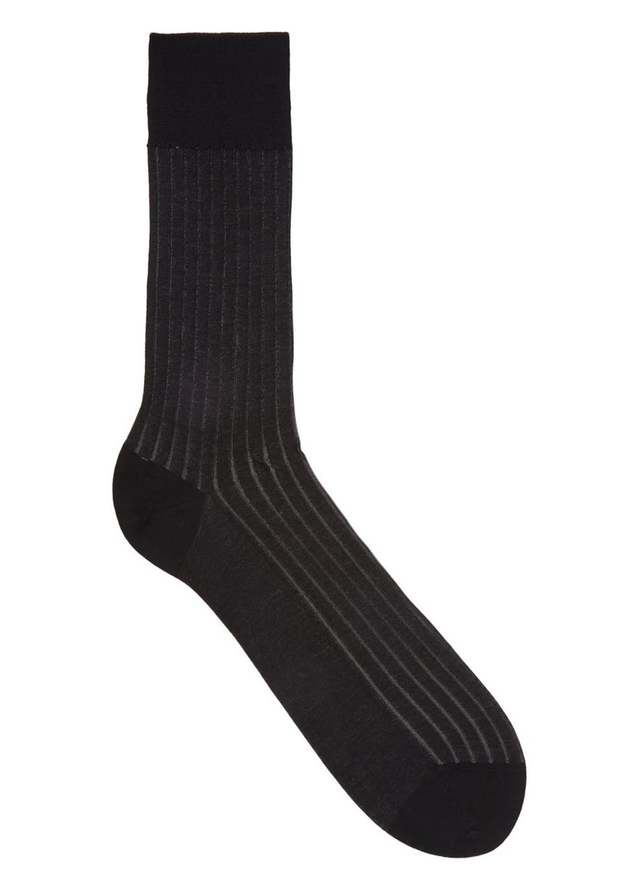 Falke Shadow Ribbed Cotton Socks In Black