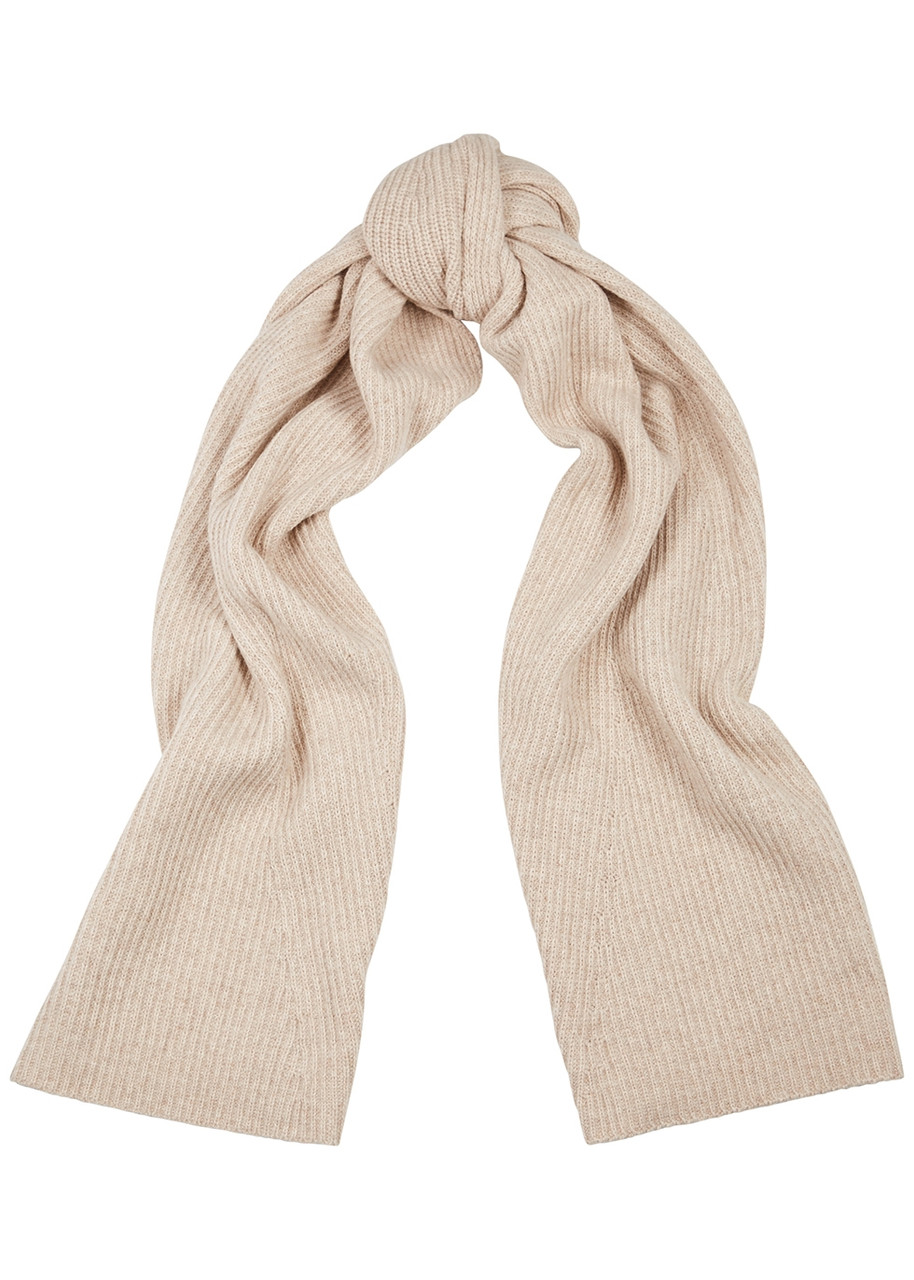 Ganni Ribbed Wool-blend Scarf - Sand
