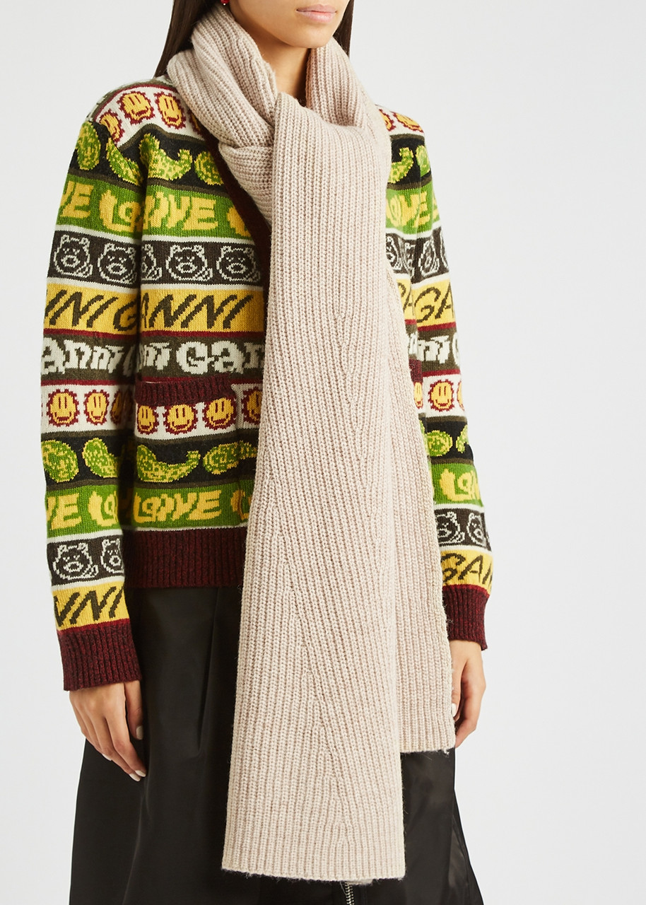  Ganni Ribbed Wool-blend Scarf - Sand 