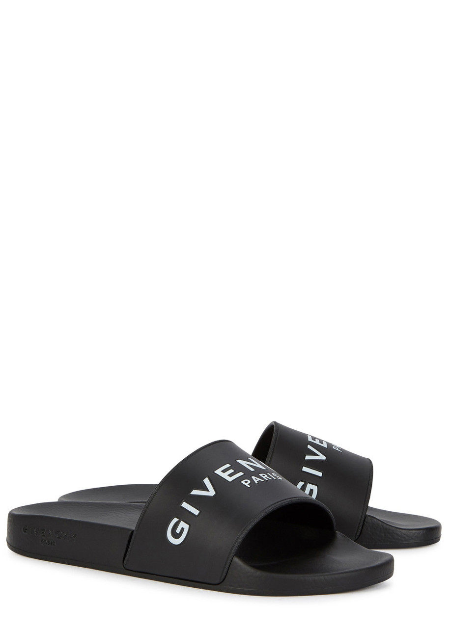 Shop Givenchy Logo Rubber Sliders In Black