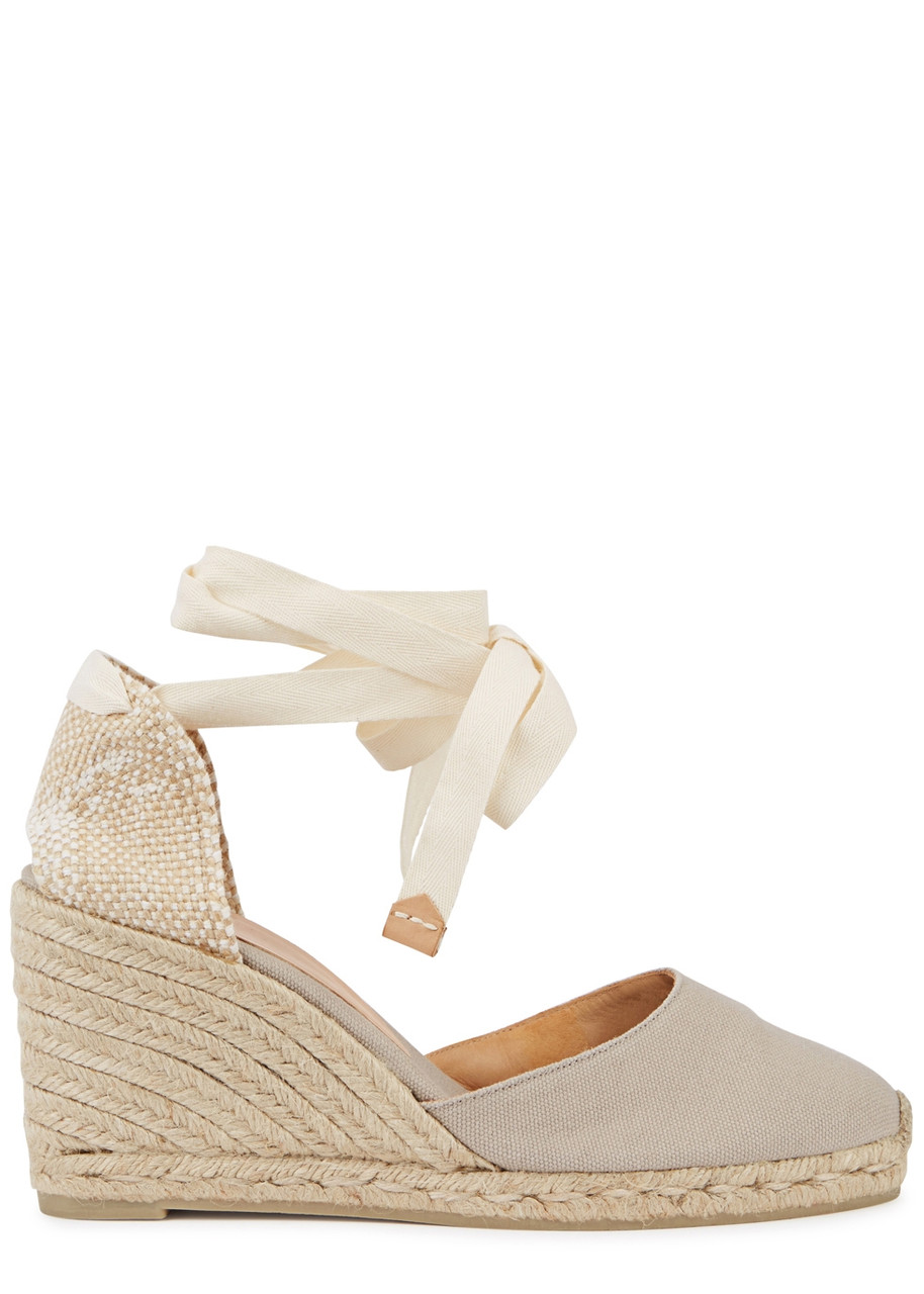 Castañer Carina 80 Canvas Wedge Espadrilles - Stone - 4