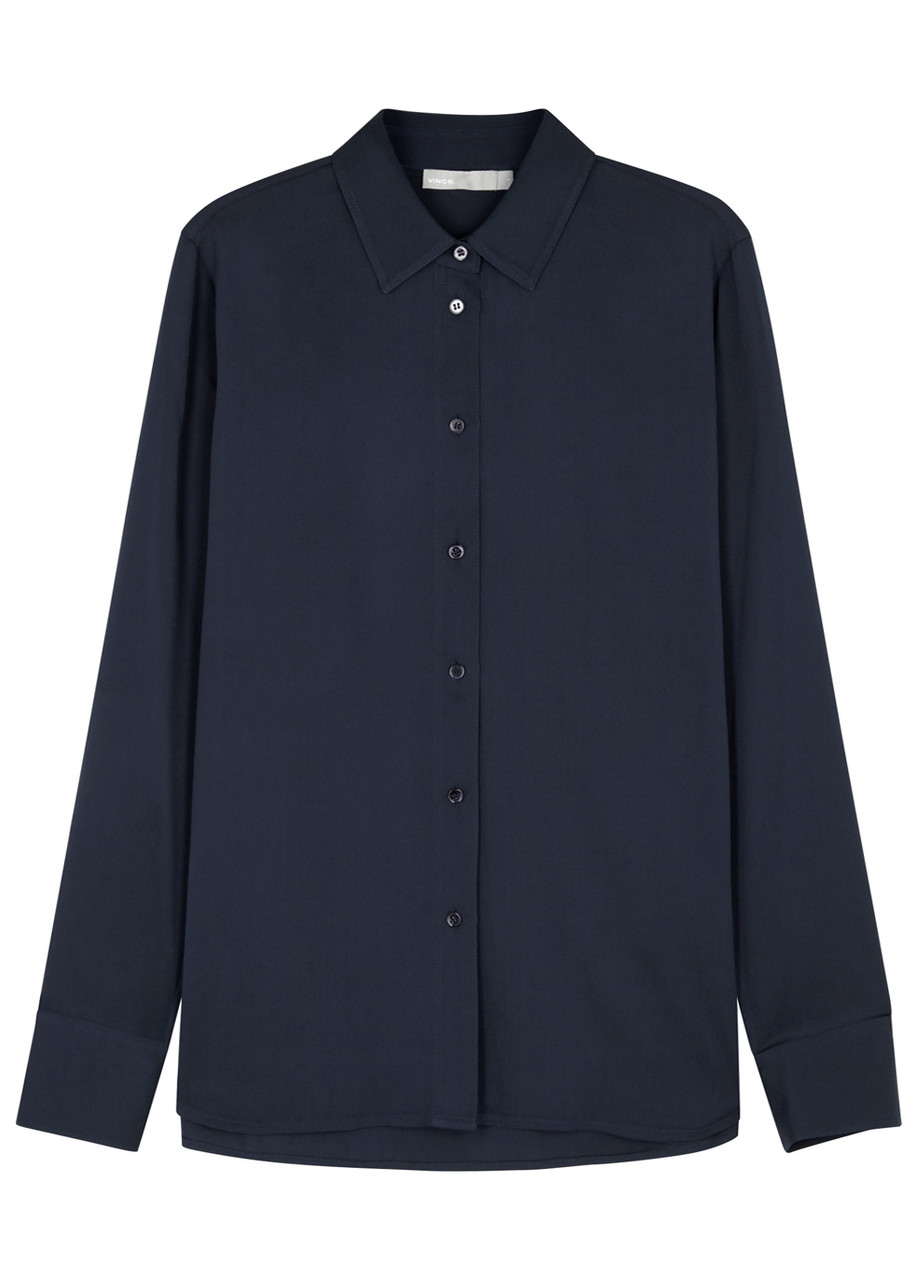 Vince Stretch-silk Shirt - Navy - S