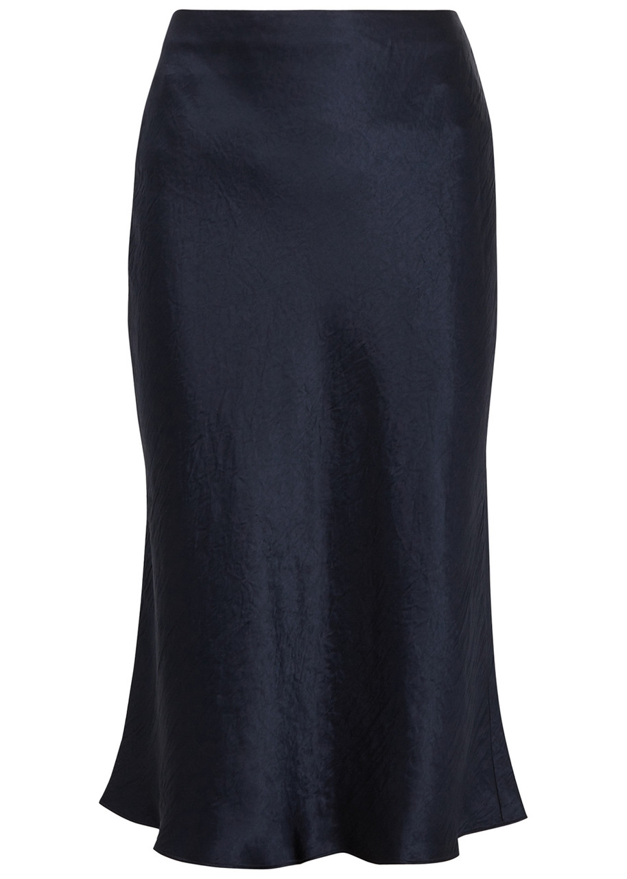 Vince Hammered Satin Skirt In Navy