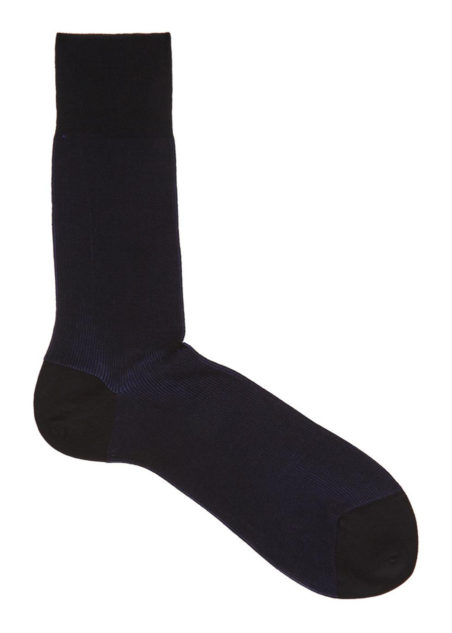 Falke Fine Shadow Ribbed Cotton-blend Socks In Black