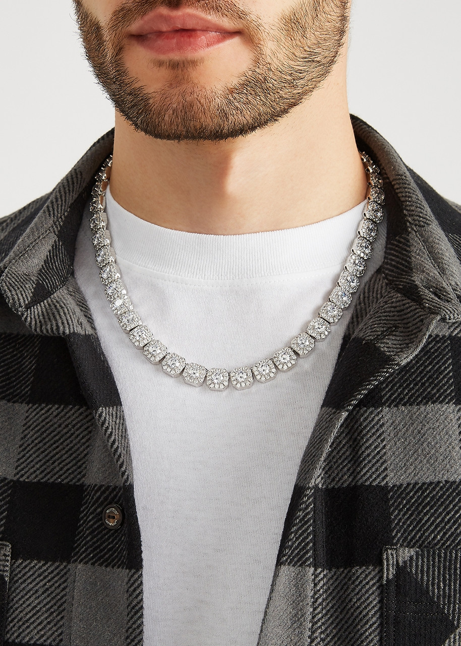 Cernucci Clustered Tennis 18kt White Gold Necklace, Necklace, Silver In Silver