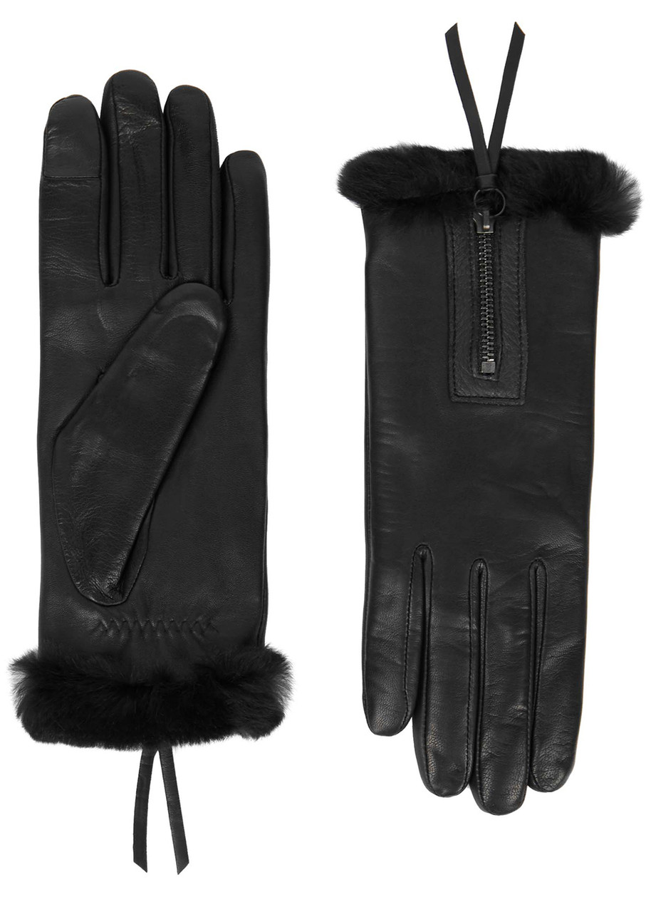 Agnelle Marina Black Fur-lined Leather Gloves