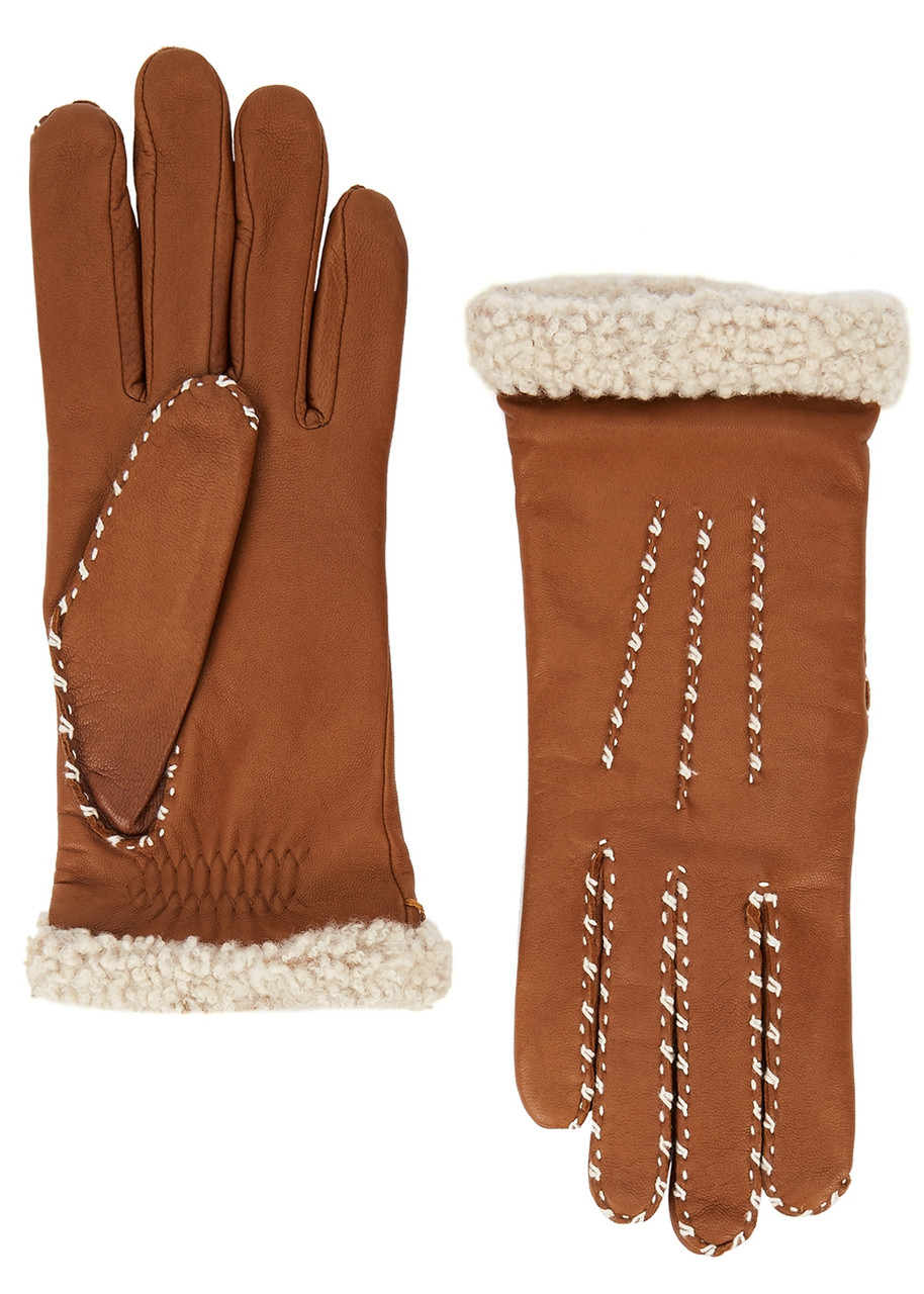Agnelle Marie Louise Leather Gloves In Brown