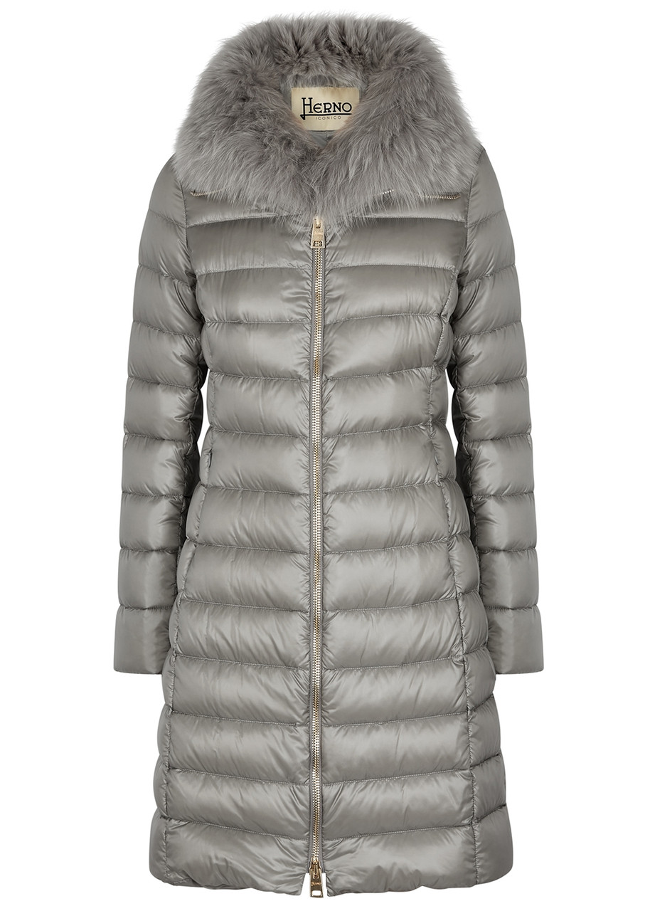 Herno Elisa Fur-trimmed Shell Coat - Light Grey - 8