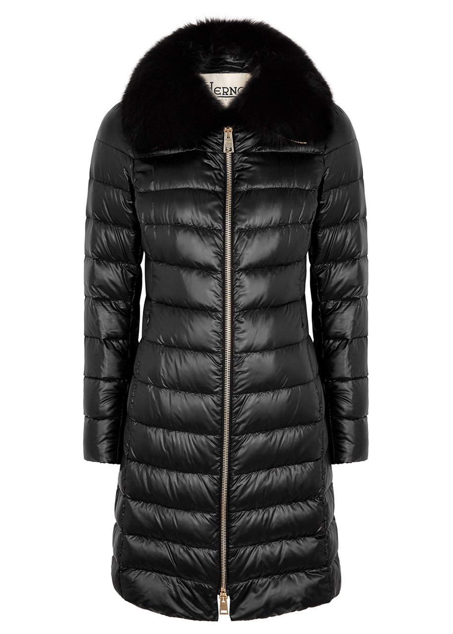 Herno Elisa Fur-trimmed Shell Coat In Black