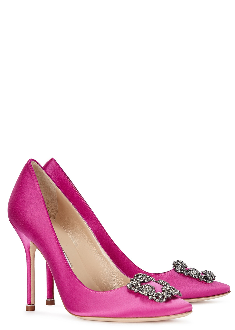Manolo Blahnik Hangisi 105 Fuchsia Silk Satin Pumps In Fuchsia