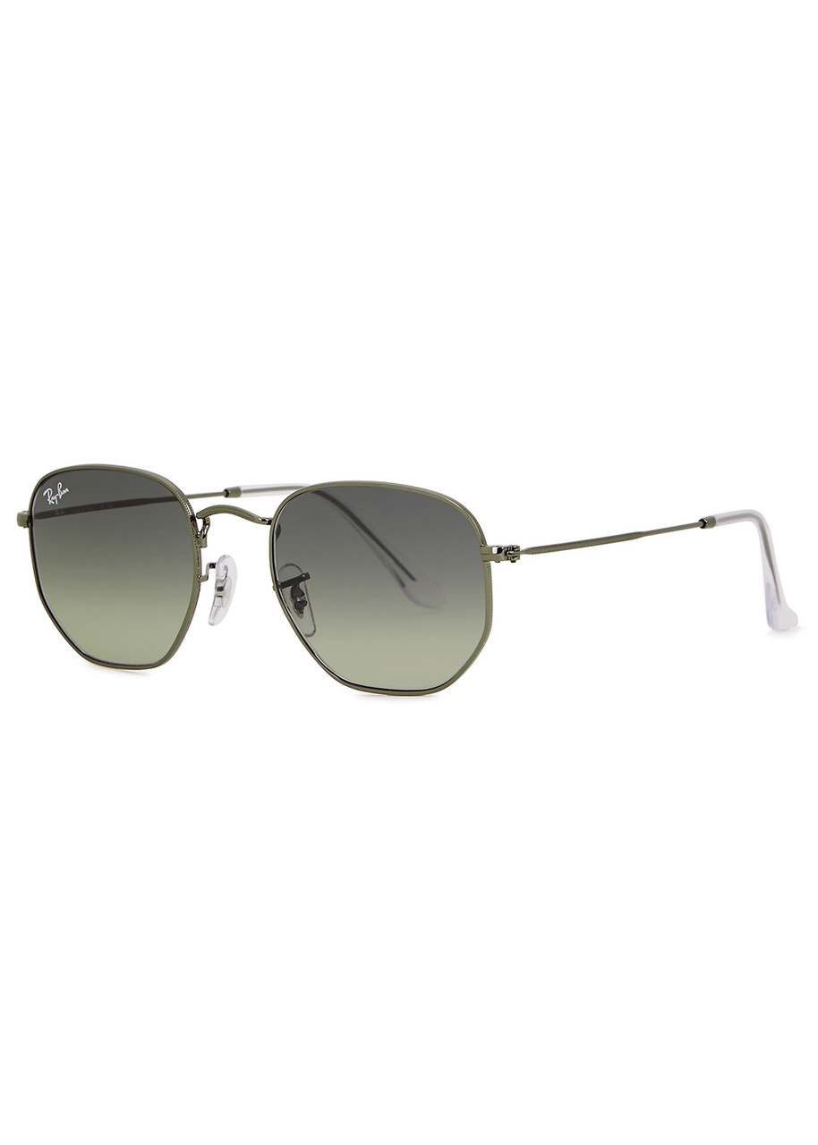 Ray-ban - Gunmetal Polarised Hexagon-frame Sunglasses, Sunglasses, Grey, Charcoal Lenses, Ray Bans Hexagonal Sunglasses, 100% UV Protection