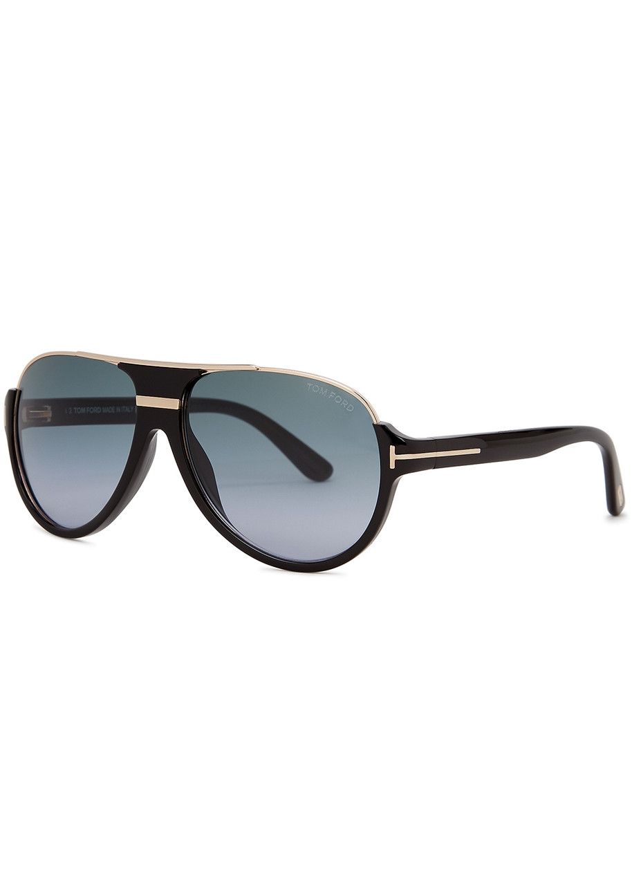Tom Ford - Aviator-style Sunglasses Designer-stamped Graduated Lenses, Gold-tone Frame, Trim Signature T Inserts at Temples - Black