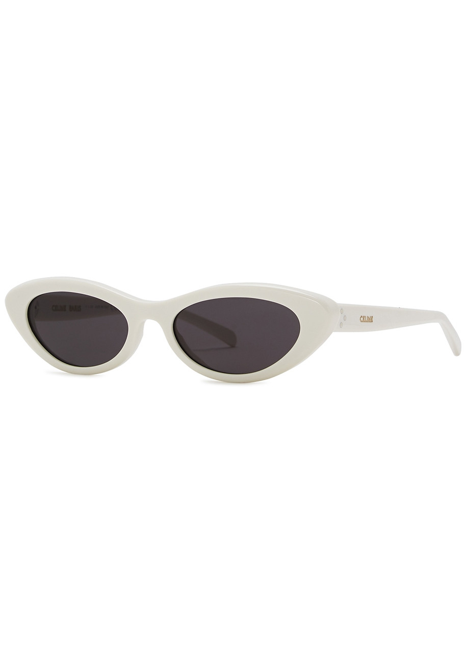 Celine - Cat-eye Sunglasses White, Dark Grey Lenses, Signature dot Detail at Designer-stamped Arms, 100% UV Protection