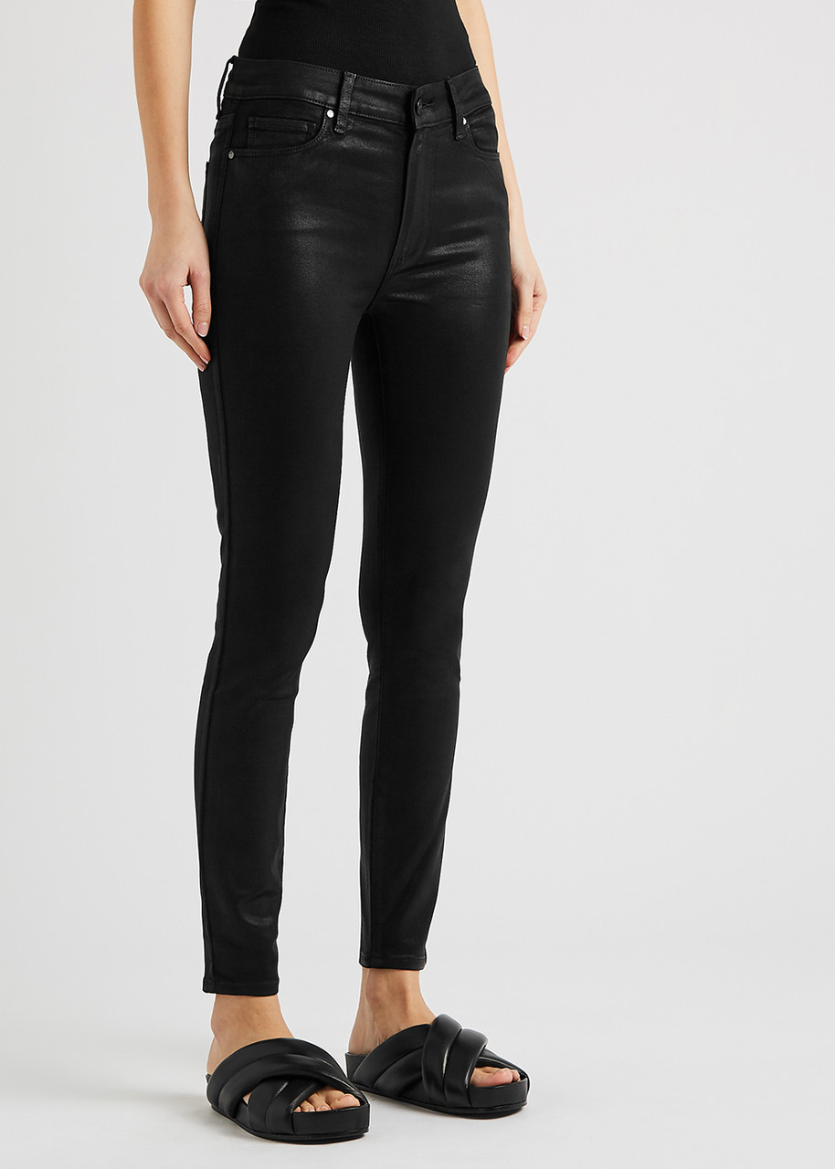Paige Hoxton Ankle Black Coated Skinny Jeans In Black