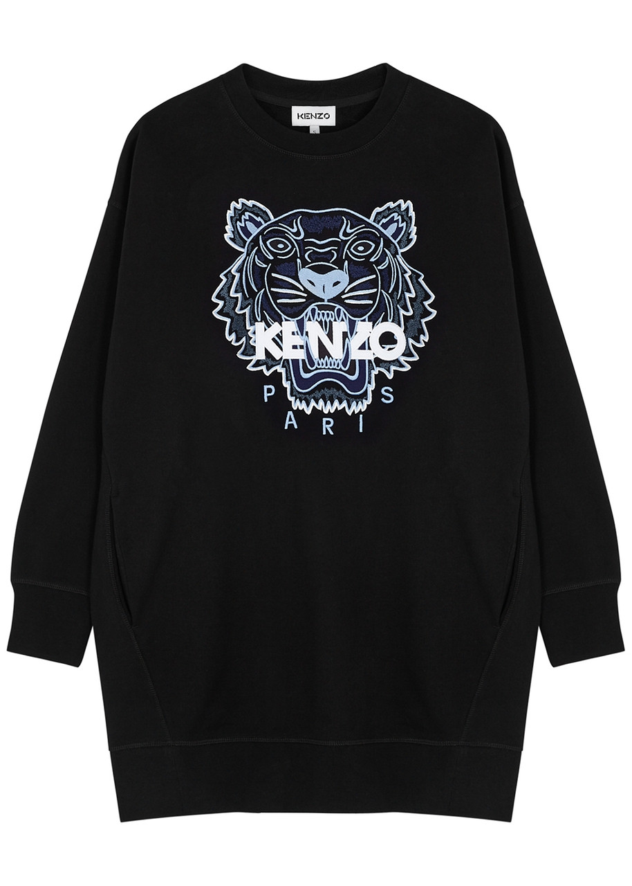 Kenzo Black Tiger-embroidered Cotton Sweatshirt Dress - XS