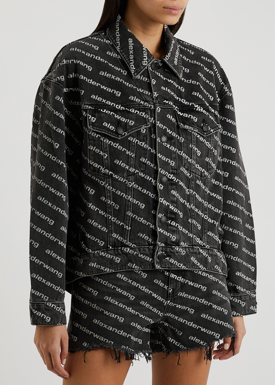  Alexanderwang.t Falling Back Black Logo-print Denim Jacket - S 
