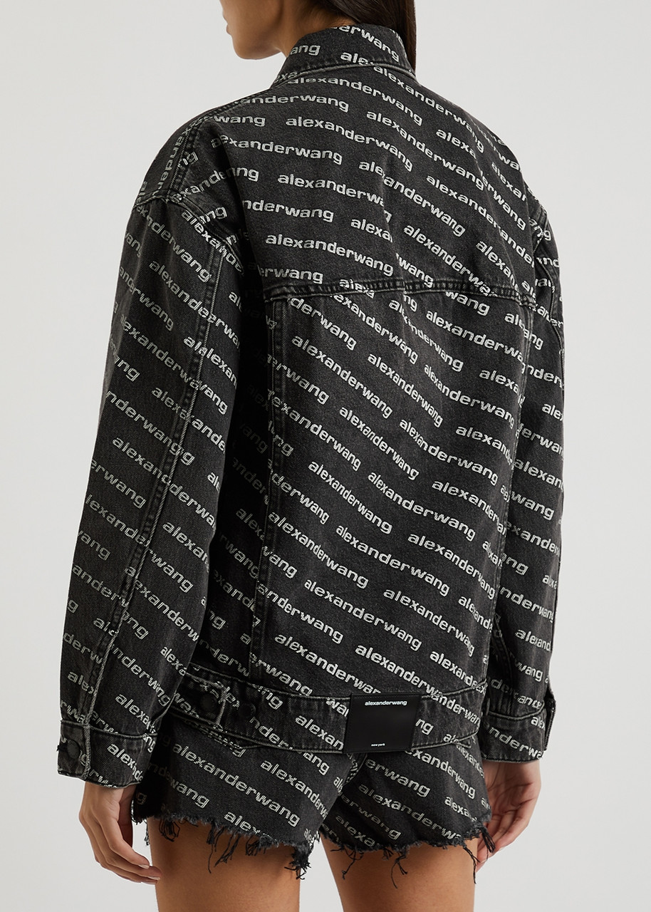  Alexanderwang.t Falling Back Black Logo-print Denim Jacket - S 
