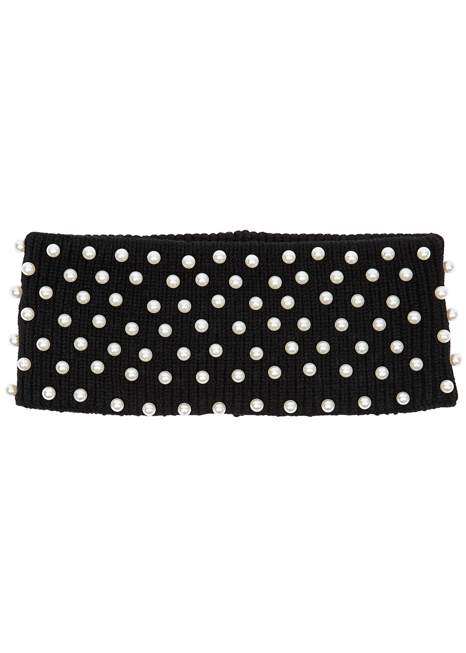 Lele Sadoughi Black Faux Pearl-embellished Ribbed Headband - One Size