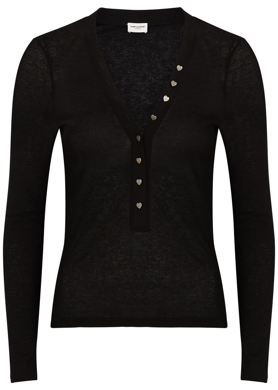 Yves Saint Laurent Black Ribbed Modal and Cotton-blend top - XS