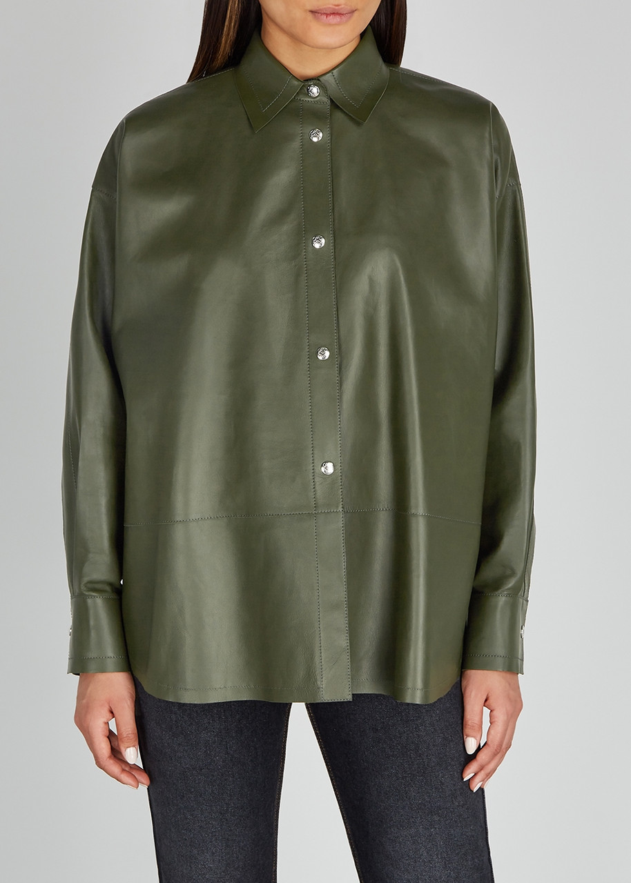  Loewe Dark Green Leather Shirt - 12 