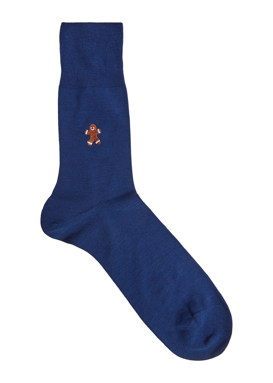 Falke Airport Gingerbread Man Blue Wool-blend Socks - 11-12