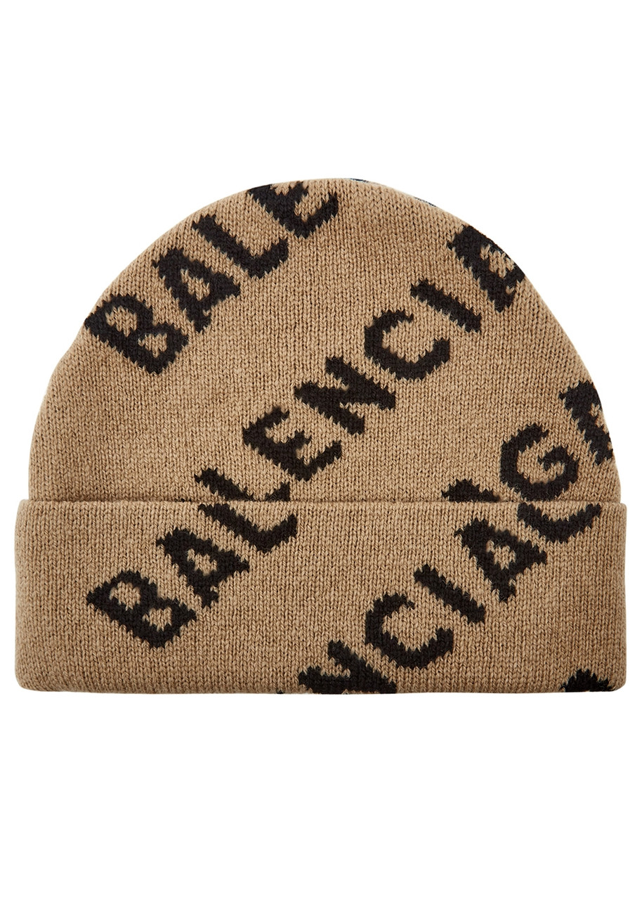 Balenciaga Logo-intarsia Wool-blend Beanie – Beige