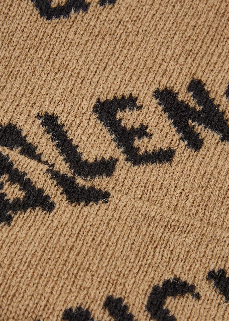 Balenciaga Logo-intarsia Wool-blend Beanie – Beige