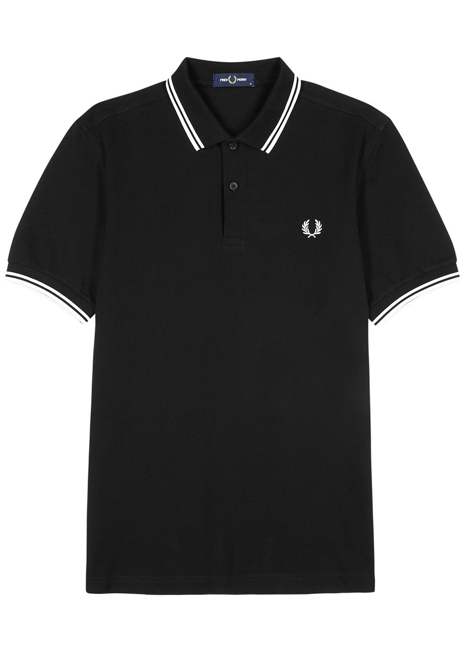 Fred Perry Twin Tipped Cotton Polo Shirt In Black