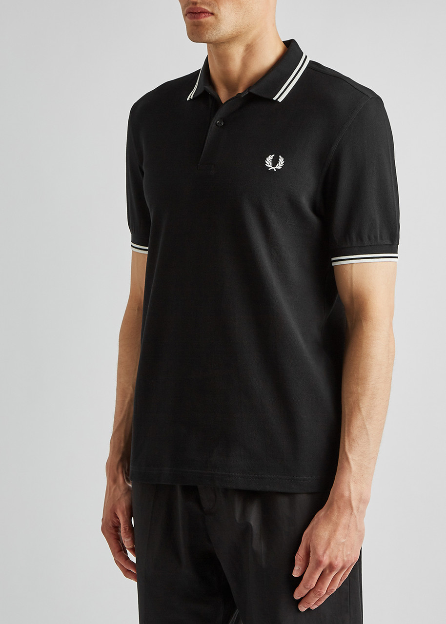 Fred Perry Twin Tipped Cotton Polo Shirt In Black