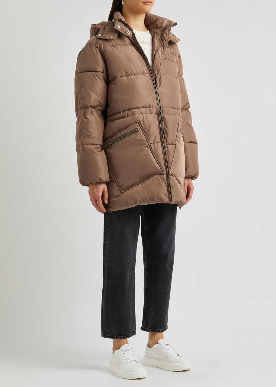  Ganni Quilted Shell Coat - Brown - L/xl 