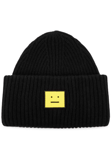 ACNE STUDIOS Pansy Face black wool beanie | Harvey Nichols