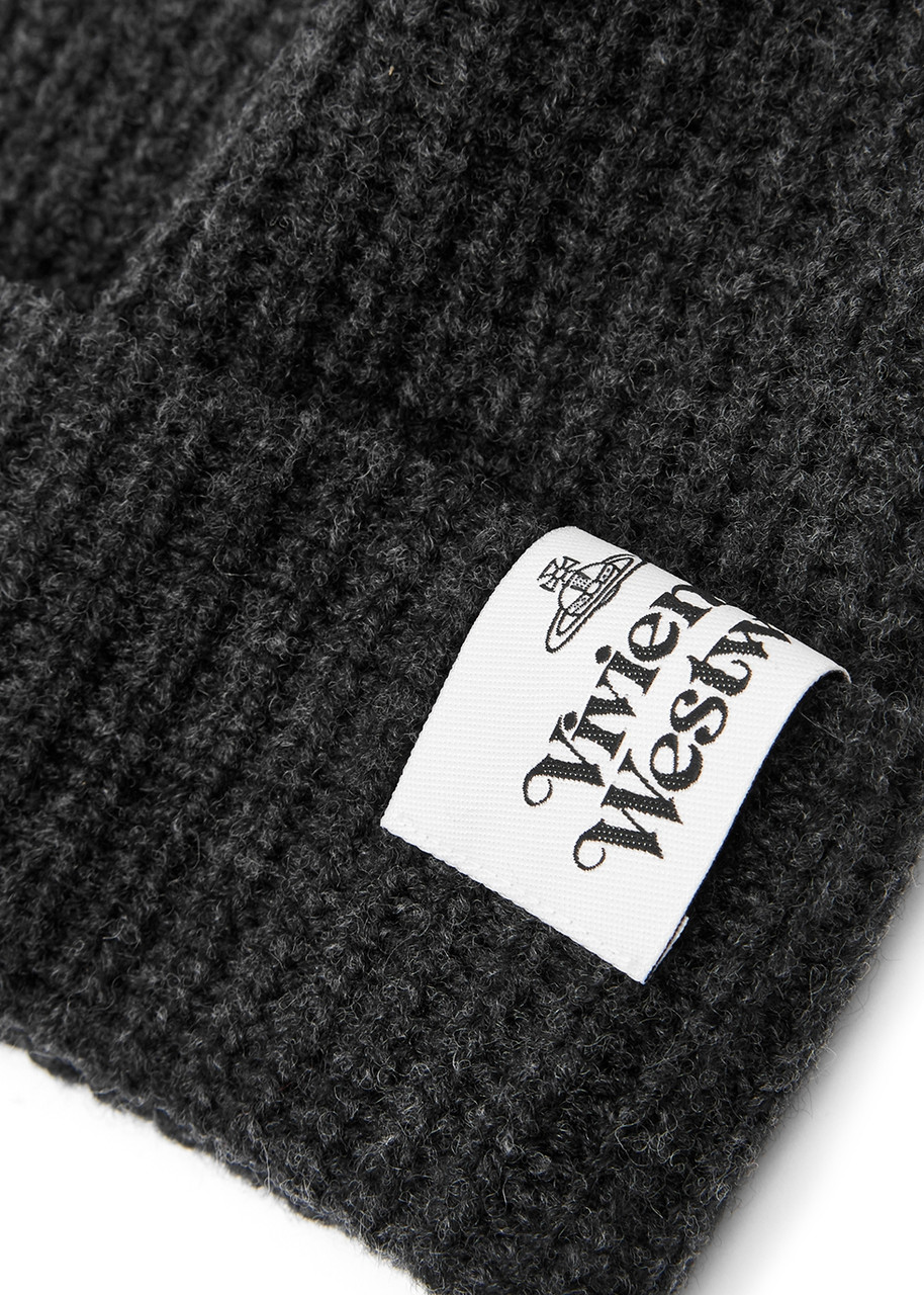 Vivienne Westwood Anthracite Ribbed Wool Beanie – Dark Grey – One Size