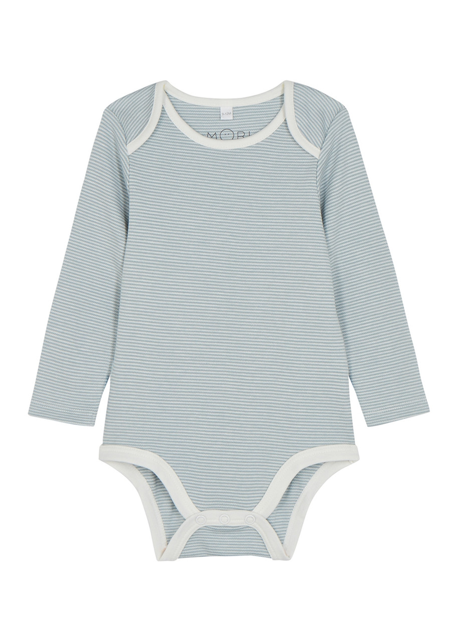 Mori Striped Jersey Babygrow In Blue