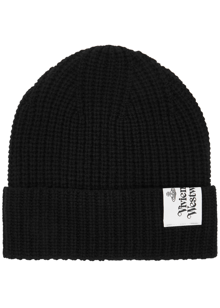 Vivienne Westwood Anthracite Ribbed Wool Beanie - Black - One Size