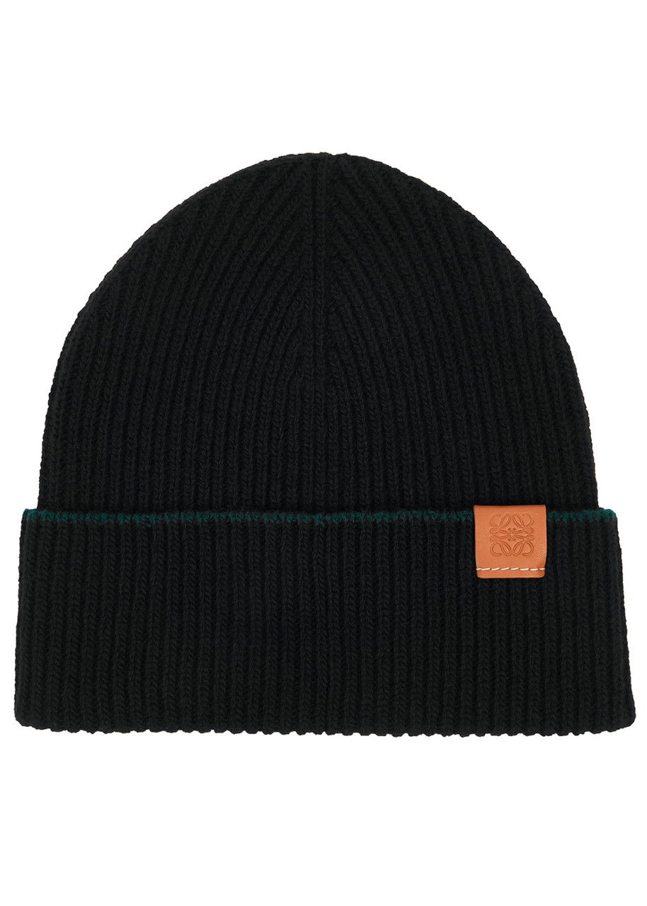 Loewe Black Ribbed Wool Beanie - One Size